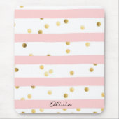 Tapis De Souris Pois or mignon rose avec nom (Devant)