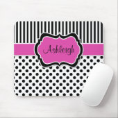 Tapis De Souris Pois rayé blanc noir rose Mousepad (Avec souris)