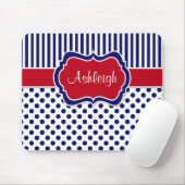 Tapis De Souris Pois rayé bleu blanc rouge Mousepad (Avec souris)