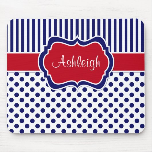 Tapis De Souris Pois rayé bleu blanc rouge Mousepad (Devant)