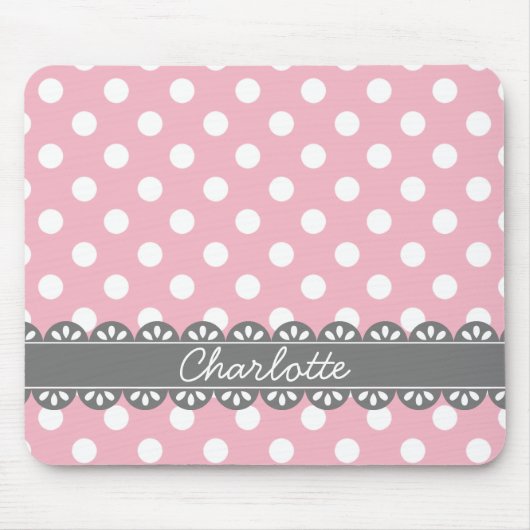 Tapis De Souris Pois roses et dentelle gris à la mode (Devant)