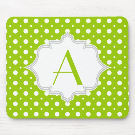 Tapis De Souris Pois vert moderne, blanc pois motif & monogramme (Devant)