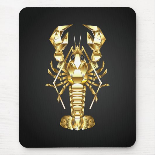 Tapis De Souris Poisson à langouste polygonale dorée sur noir (Devant)