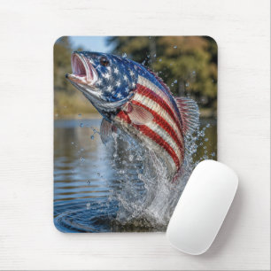 Tapis De Souris Poisson au drapeau américain jaillissant de l'eau