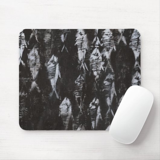 Tapis De Souris Poisson blanc fossile sur Arrière - plan noir (Avec souris)