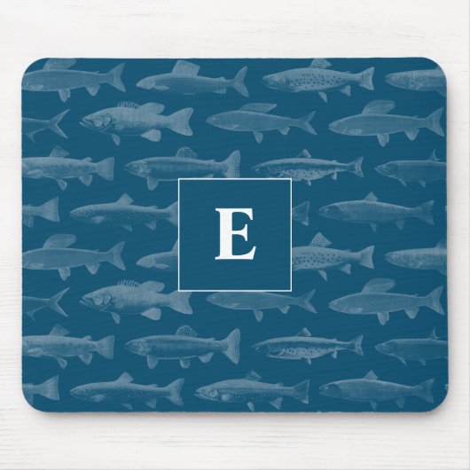 Tapis De Souris Poisson bleu monogramme (Devant)