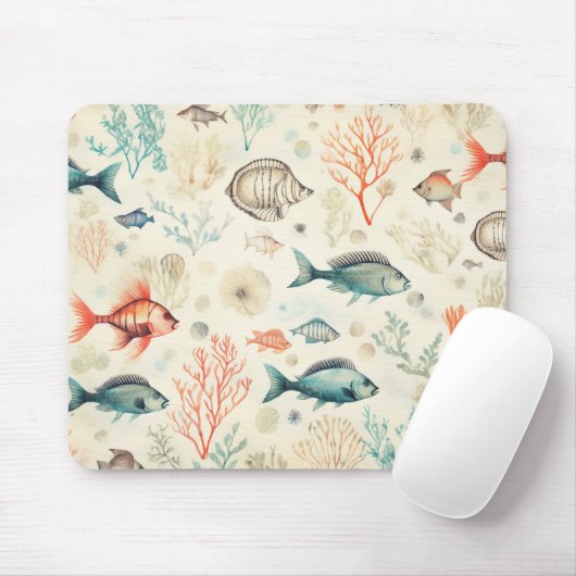 Tapis De Souris Poisson Marine Vie Côtière Océan Corail Sous-marin (Avec souris)