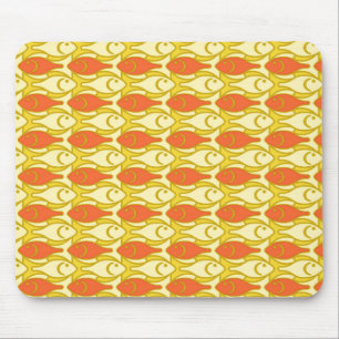 Tapis De Souris Poisson moderne du milieu du siècle, jaune et oran