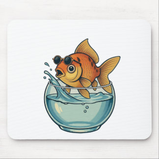 Tapis De Souris Poisson rouge cool éclaboussant avec des lunettes