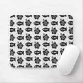 Tapis De Souris Poisson Tiki noir et blanc et Motif de fleurs (Avec souris)