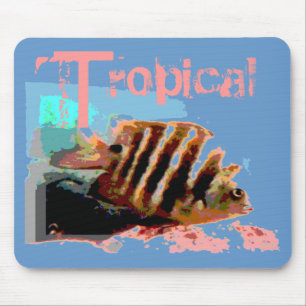 Tapis De Souris Poisson tropical bleu rose