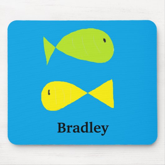 Tapis De Souris Poissons verts et jaunes mignons sur le bleu (Devant)