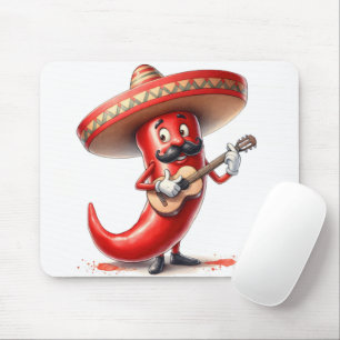 Tapis De Souris Poivre Mexicain Rouge Avec Guitare