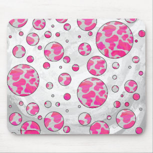 Tapis De Souris Poka Dot Vache rose et blanc