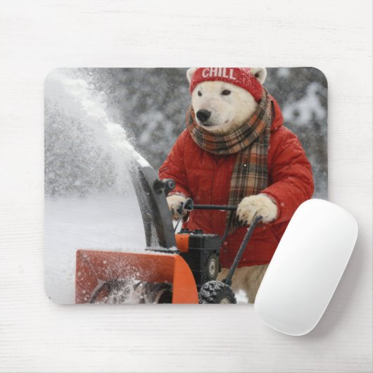 Tapis De Souris Polar Bear Pushing a Snowblower (Avec souris)