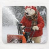 Tapis De Souris Polar Bear Pushing a Snowblower (Devant)