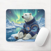 Tapis De Souris Polar Bear Sitting Under Northern Lights (Avec souris)