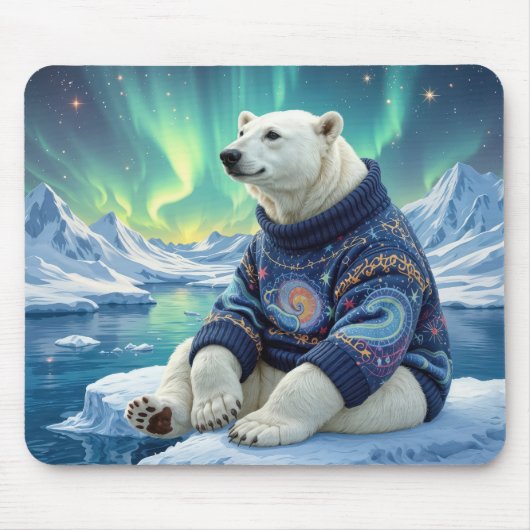 Tapis De Souris Polar Bear Sitting Under Northern Lights (Devant)