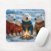 Tapis De Souris Polar Bears Gathering Around a Bonfire (Avec souris)