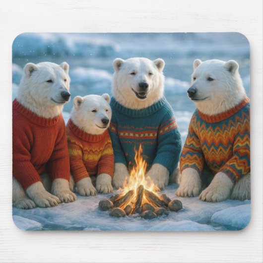 Tapis De Souris Polar Bears Gathering Around a Bonfire (Devant)