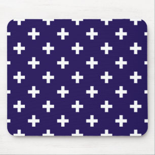 Tapis De Souris Polka blanche croise sur bleu marine