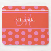 Tapis De Souris Polka Dot Monogramme Script Rose Orange Girly (Devant)