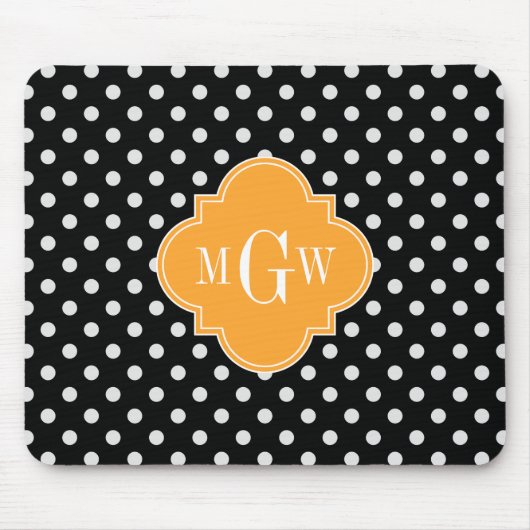 Tapis De Souris Polka Noir Point Cantaloupe Quatrefoil 3 Monogramm (Devant)