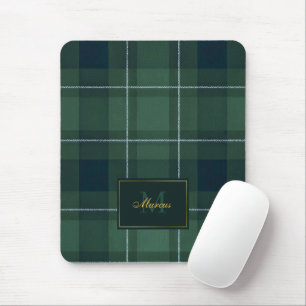 Tapis De Souris Polo Tartan à Carreaux Monogramme Vintage Vert Fon