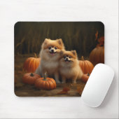 Tapis De Souris Poméranien Chiot Automne Citrouille délice (Avec souris)