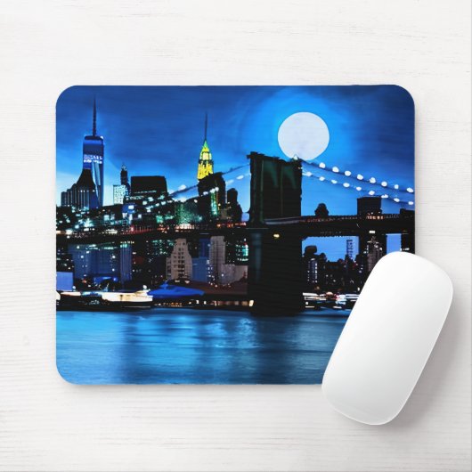 Tapis De Souris Pont Brooklyn sous une Pleine lune (Avec souris)