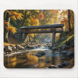 Tapis De Souris Pont Couvert En Bois À L'Automne