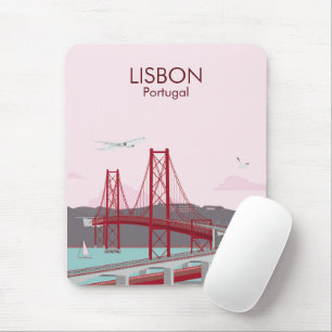 Tapis De Souris Pont de Lisbonne sur le fleuve Tage au style vinta