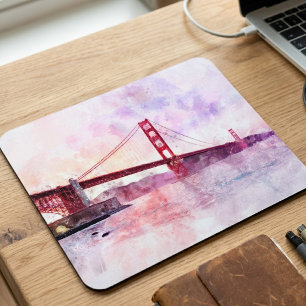 Tapis De Souris Pont Golden Gate aquarelle au coucher du soleil