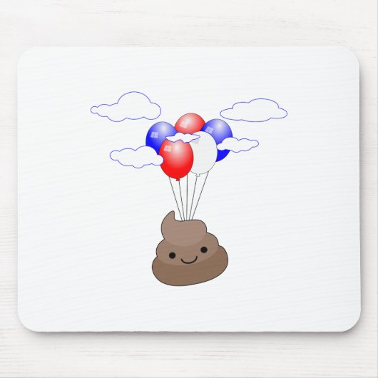 Tapis De Souris Poo Emoji Flying With Balloons (Devant)