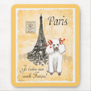 Tapis De Souris Poodle blanc Tour Eiffel Style Vintage Imprimer