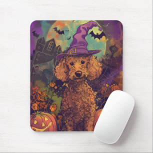 Tapis De Souris Poodle Chien Halloween Sorcière Et Citrouille Effr