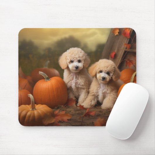 Tapis De Souris Poodle Chiot Automne Citrouille délice (Avec souris)