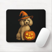 Tapis De Souris Poodle Halloween Citrouille sorcier Casquette chie (Avec souris)