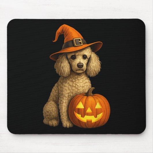 Tapis De Souris Poodle Halloween Citrouille sorcier Casquette chie (Devant)