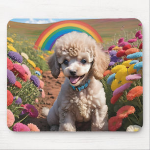 Tapis De Souris Poodle mignon Fleur colorée et arc-en-ciel