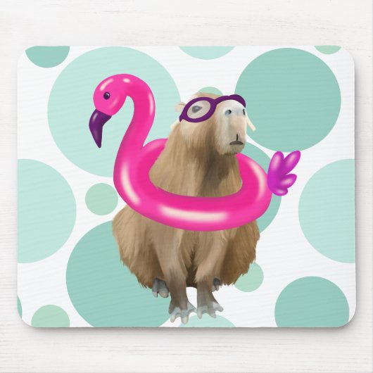 Tapis De Souris Pool Party Cute Capybara Avec Flotte Flamant rose  (Devant)