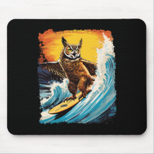 Tapis De Souris Pop Art Zoo Vintage Oiseau Hibou aux Cornes Surfan