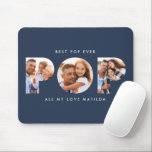 Tapis De Souris Pop multi photo typographie moderne marine bleu<br><div class="desc">Pop multi photo moderne contemporaine élégante typographie cadeau enfant. Fête des pères,  anniversaire ou cadeau de noël idéal. La couleur bleu marine peut être changée.</div>