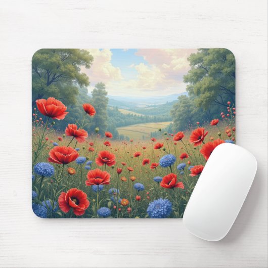 Tapis De Souris Poppies et champ de Dahlia (Avec souris)