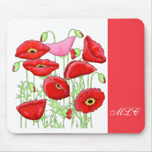 Tapis De Souris Poppies roses rouges Art Personnalisé Monogramme p