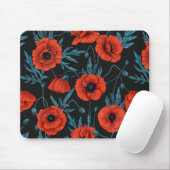 Tapis De Souris Poppies, rouge et bleu sur noir (Avec souris)