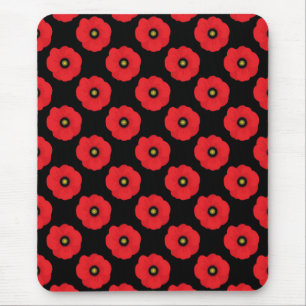 Tapis De Souris Poppys Floraux Rouge et Noir Shabby Chic