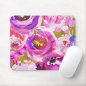 Tapis De Souris Pops de rose et violet floral vibrant (Avec souris)