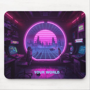 Tapis De Souris Portail néon de l'arcade cyberpunk personnalisé po