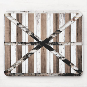 Tapis De Souris Porte de grange rustique multi-bois blanc et marro